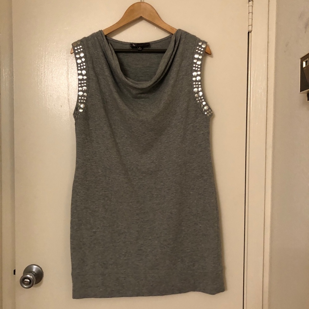 Adrienne Vittadini cowl tunic w/beading in grey